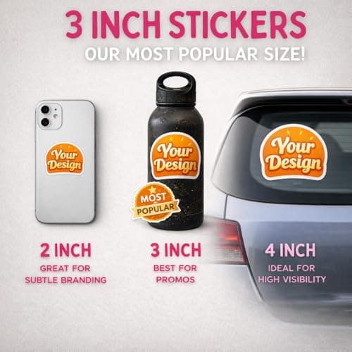 Custom Stickers Bulk | Upload Your Logo | 20-1000 | Sizes 2 inch to 12 inches | Waterproof Sticker Personalized | Decals for Water Bottle Laptop Car Truck Kids Students or Business Logo — view 5