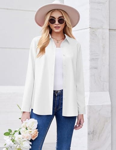 Zeagoo White Button Down Shirt for Women Collared Long Sleeve Shirts Dressy Casual Blouse for Work Professional White S