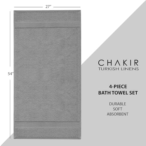 Chakir Turkish Linens 4 Piece Bath Towel Set, 100% Cotton Luxury Turkish Towels for Bathroom, Soft Absorbent Bath Towels, 27 x 54 Inches, Gray — view 5