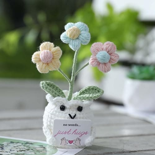 YOOJEE Crochet Sympathy Gifts for Loss of Loved One – No Words, Just Hugs Crochet Puff Flower Plant– Bereavement, Memorial, Get Well Soon, Grief Gift Idea for Loss of Grandpa Grandma Mom Dad — view 4