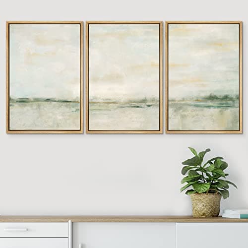 SIGNWIN Framed Canvas Print Wall Art Set Grunge Tan Green Pastel Landscape Shapes Abstract Illustrations Modern Art Decorative Nordic Calm/Zen for Living Room, Bedroom, Office - 16"x24"x3 Natural — view 2