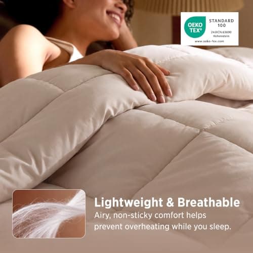 Bedsure Comforter Duvet Insert - Quilted Comforters Queen Size, All Season Duvet, GentleSoft Down Alternative Bedding Blanket, with 8 Tabs, Gifts for Women/Men, Beige, Queen 88 x 88 Inches — view 3
