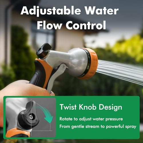 RESTMO Garden Hose Nozzle, Heavy Duty Metal Water Hose Nozzle with 7 Adjustable Spray Patterns, High Pressure Hand Sprayer with Flow Control, Best for Watering Plant & Lawn, Washing Car & Pet, Orange — view 3