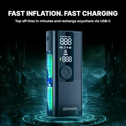 Airmoto Tire Inflator Portable Air Compressor - Air Pump For Car Tires with Digital Pressure Gauge, LED Light and Auto Shut-Off Function - Cordless Pump for Car, Motorcycle, Bicycle, Ball — view 5