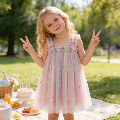 AGQT Baby Girls Tutu Dress Sleeveless Kids Tulle Birthday Party Dresses Casual Playwear Tunic Babydoll Dress Sequin Star-Pink Size 18-24 Months — view 2