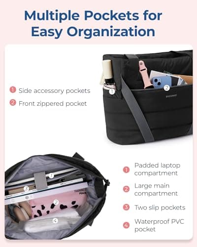 BAGSMART Tote Bag for Women with Zipper and Yoga Mat Straps Quilted Gym Tote for Travel, Work, Sport — view 3