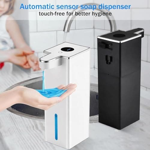 2 Pack Automatic Liquid Soap Dispenser Touchless, USB Rechargeable Smart Hand Soap Dispenser, 4-Level Adjustable, 14.88oz/440mL Wall Mount for Bathroom Kitchen Dish Soap-White+Black — view 5