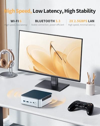 Glorlin Mini PC AMD Ryzen 5300U, 16GB DDR4 512GB NVMe SSD, Triple 4K HDMI/DP/Type-C, WiFi 6 BT5.3, Dual 2.5G LAN, Expandable to 64GB/4TB, Small Desktop Computer Micro PC for Office, Home, Media — view 4