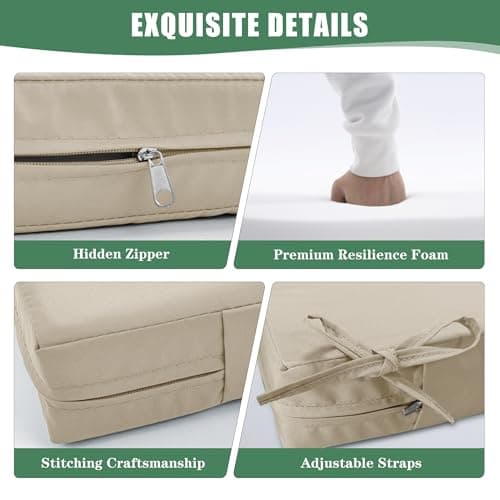 Summsun 4 Pack Outdoor Chair Cushions 24 x 24 inch, Water Resistant Backrest and Deep Seat Cushion Set for Patio Furniture with Removable Cover, 24 x 24 Inch, Cream — view 6