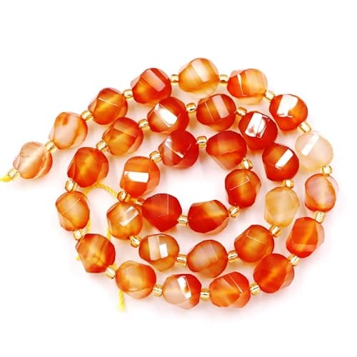 Malahill Wholesale Natural Stone Beads for DIY Jewelry Making Sold per Bag 5 Strands and one roll Cord Inside Faceted S Shape Orange Carnelian 10mm