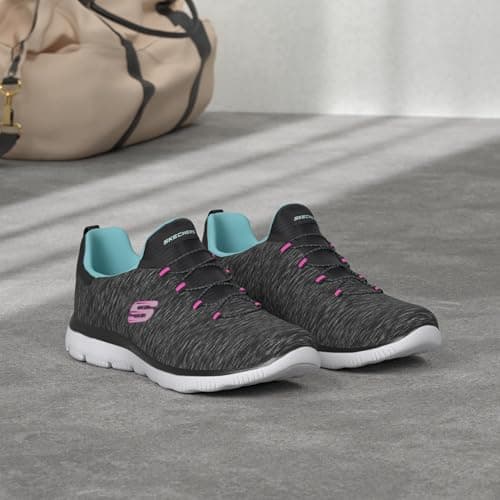 Skechers Women's Summits - Quick Getaway Shoe, Black/Light Blue/Pink, 9 M US