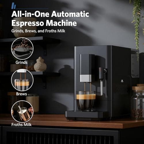Electactic Fully Automatic Coffee Machine with Grinder, 20 Bar Coffee Maker with Milk Frother, Adjustable Grinding Coffee Machine for Cappuccino & Latte, Touch Control & Auto Self-Cleaning — view 2