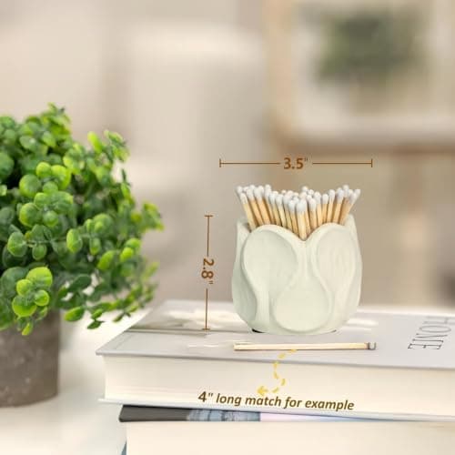 Concrete Match Holder with Striker & Extra Striker Pad,Beautiful Petal Shape Match in Jar for Cute/Fancy/Long Candle Matches,Parlor Cute Match Jar for Home Decor Gift, No Matches (Geometry) — view 2