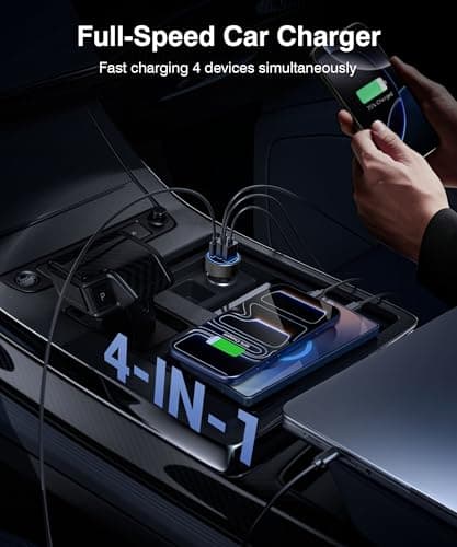 [2026 Updated 4-in-1] USB-C Car Charger, 4-Port 90W Super Fast Charging Cigarette Lighter Adapter, USB-C & USB-A PD/QC Multiport for iPhone 17/16/15, iPad, MacBook,Samsung Galaxy, and Android Devices — view 3