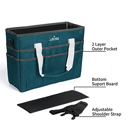 JJRING Craft Organizer Tote Bag, Large Art Storage Caddy with Multiple Pockets, Bluish Green Sewing Bag for Art, Craft, Scrapbooking, School, Medical, and Office Supplies Storage — view 3