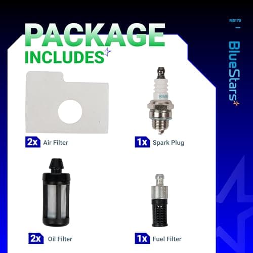 BlueStars MS170 MS180 Air Filter Tune-Up Kit - Compatible with STIHL MS 170 MS 180 017 018 Chainsaw 1130 124 0800 with Spark Plug Fuel Filter Oil Filter — view 2