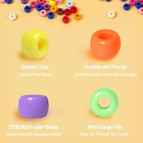 Simetufy 3600Pcs Pony Beads Bulk, 24 Assorted Colors Rainbow Plastic Beads for Hair Braiding Friendship Bracelets DIY Crafting Kandi Jewelry Making (2.06lb) — view 3