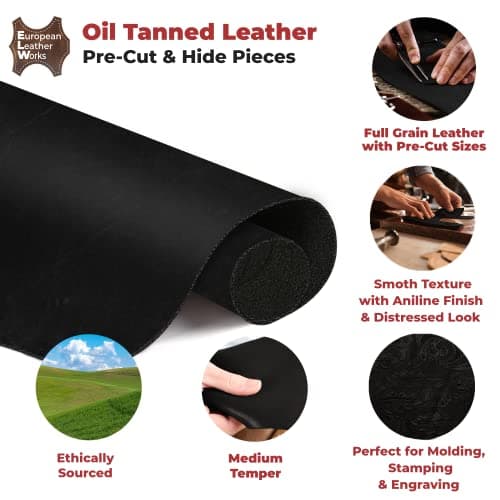ELW 9-10 oz. (3.6-4mm) Thick Pre-Cut Size 8-10 SQ FT in Charcoal Black Color Full Grain Cowhide Leather, Oil Tanned for Tooling, Carving, Molding, Craft, Hobby, Workshop, Sewing, Knife Sheaths — view 2