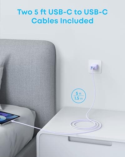 Anker iPhone Charger, 2-Pack 20W Fast USB C Charger Block, Type C Charger Fast Charging for iPhone 17/17 Pro Max/16 Series/iPad Pro and More (Purple, 2 Pack & 2 Cable) — view 2