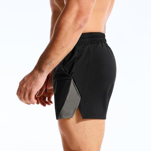 BROKIG Men's LightArmor Bodybuilding Gym Shorts with Zip Pocket,3" Quick Dry Summer Running Shorts for Workout Tennis(Black,X-Large) — view 5