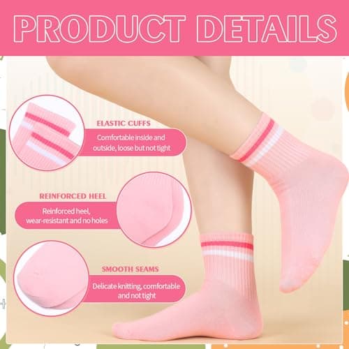 6 Pairs Kids Crew Socks with Stripes Hearts, Junior Cotton School Sports Socks, Casual Stretchy Sock for Girls and Boys 6-9 Years, 02-hearts stripes-b — view 2