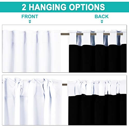 NICETOWN 100% Blackout Window Curtain Panels 48 inches Long, Heat and Full Light Blocking Drapes with Black Liner, Thermal Insulated Draperies for Cafe (White, 2 Pieces, 42 inches Wide Each Panel) — view 4