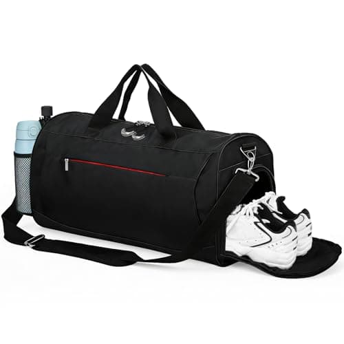 Gym Bag with Shoe Compartment, Gym Bag with Waterproof Wet Towel Pocket, Travel Duffel Bag for Men Women, Black, Minimalist and modern style
