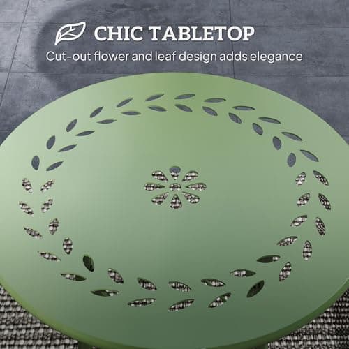 Outsunny 15.7" Round Garden Table with Floral Cut-Out, Steel Balcony Side Bistro Coffee Table, Outdoor Furniture with Adjustable Feet for Patio Garden, Green — view 3