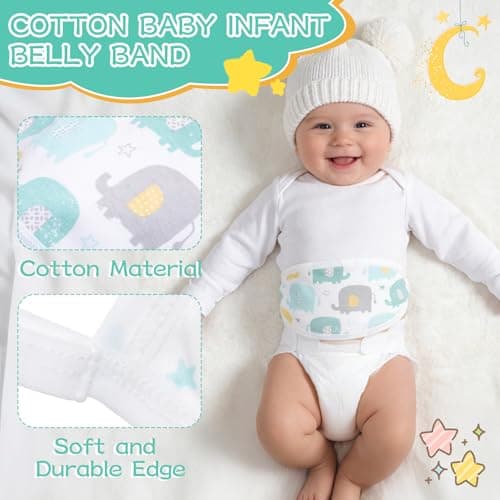 4Pcs Newborn Belly Button Wrap, Adjustable Baby Umbilical Cord Belly Band, Soft Cotton Navel Belt for Umbilical Cord Care, Cartoon Tummy Wrap for 0-12 Months Newborn Infant — view 3