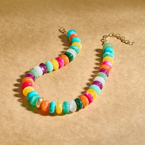 LILIE&WHITE Mothers Day Gifts for Mom Daughter Colorful Chunky Beaded Necklaces for Women Beach Collar Necklace Trendy Rainbow Resin Statement Necklace Jewelry Gift for Her — view 3