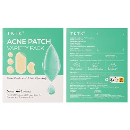 TKTK 443 Count Pimple Patches for Face, Hydrocolloid Acne Patch Bulk, Acne Stickers for Covering Cheeks, Forehead, Chin Blemishes Zit Breakouts for All Skin Types (Dots, Strip, Contoured 5 Sizes) — view 8