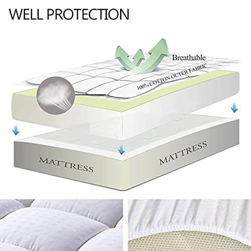 EASELAND Queen Size Mattress Pad Pillow Top Mattress Cover Quilted Fitted Mattress Protector Cotton Top Stretches up 8-21" Deep Pocket Cooling Mattress Topper (60x80 inch, White) — view 2