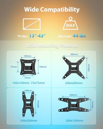 Pipishell Full Motion TV Wall Mount with LED Light for Echo Show 21/15 and 13″–43″ TVs up to 44 lbs, Max VESA 200 x 200mm, Backlit TV Mount with Music Sync, Rotation Swivel Extension Tilt, PISF06B — view 2
