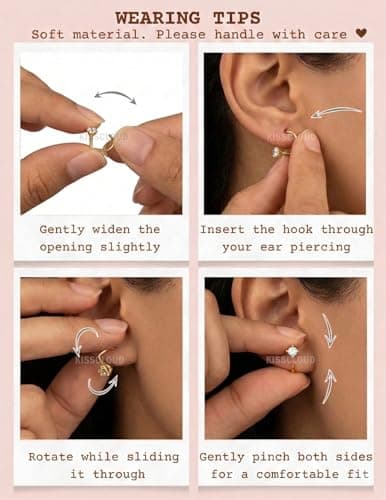 Backless Half Hoop Earrings for Women 14K Gold Plated Clover Drop CZ Charms — view 5