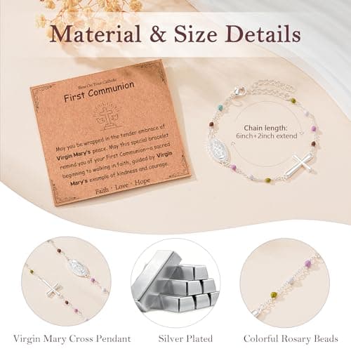 Jesvo First Communion Gifts for Girls, Catholic Virgin Mary Cross Bracelets Christian Religious Jewelry, 1st First Holy Communion Decorations Ideas Favors for Teen Kids Girls Age — view 4