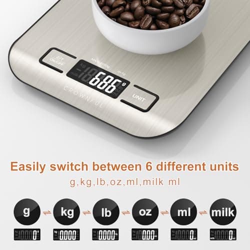 CROWNFUL Food Scale, 11lb Digital Kitchen Scales Weight Ounces and Grams for Cooking and Baking, 6 Units with Tare Function (Battery Included) — view 2