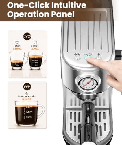 atatix Espresso Machine with Milk Frother, 20 Bar Pressure Espresso Maker, with 44OZ Removable Tank, Compact Stainless Steel Coffee Machine for Home, Office, Latte, Cappuccino, Macchiato, Silver — view 4