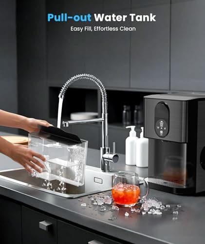 Countertop Nugget Ice Maker, 44lbs/24H Nugget Ice Machine Countertop, Chewable Pellet Ice Maker Machine with Ice Dispenser, 2.4L Water Reservoir, Self-Cleaning, Ideal for Kitchen/Bar/Office, D-Black — view 3