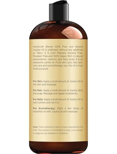 Handcraft Blends Jojoba Oil - Cold-Pressed 473 ml - 100% Pure and Natural Premium Grade Carrier Oil for Skin and Hair - Body Massage - Hexane-Free
