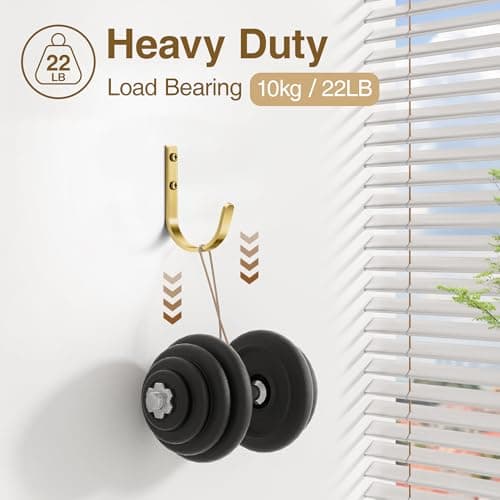 Josmimic 10 Pack Wall Hooks for Hanging Towel/Coat - 22LB Screw in Metal Hanger Wall Mount, for Outdoor, Closet, Door, Bathrooms, for Backpack, Robe, Brushed Gold — view 4