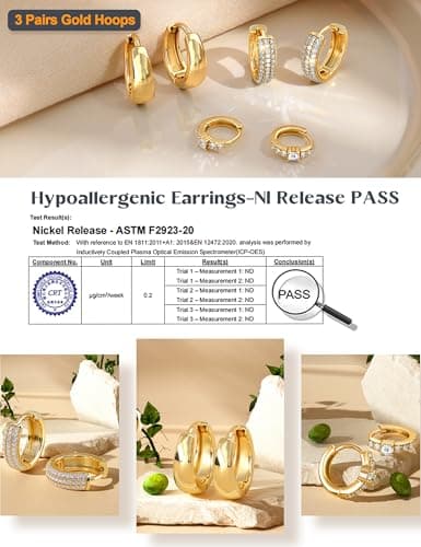 LOLIAS Small Chunky Hoop Earrings for Women, Non-Tarnish, Hypoallergenic, Huggie Silver Earring Stacks Set for Sensitive Ears, Multiple Piercing Jewelry, Lightweight, Classic 14K Gold Plated, 3 Pairs — view 4