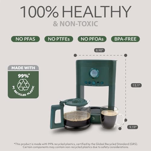 WILLOW Eco Series 12 Cup Drip Coffee Maker, 24 HR Programmable Coffee Maker with Glass Coffee Pot, Removable Filter Basket, Keep Warm Function & Auto Shut-off, Coffee Machine with Digital Display — view 4