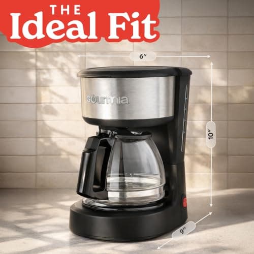 Gourmia 5 Cup One-Touch Drip Brew Coffee Maker – Pause and Serve, Automatic Keep Warm, Easy View Water Window, Compact, Stainless Steel Accents, Black — view 10