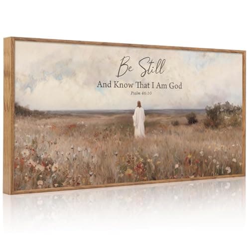 CHDITB Be Still And Know That I Am God Psalm 46:10 Wall Art(40"x20"), Jesus Christian Bible Verse Scripture Canvas Artwork, Large Wildflowers Meadow Landscape Decor for Home Dining Room Christ Gift
