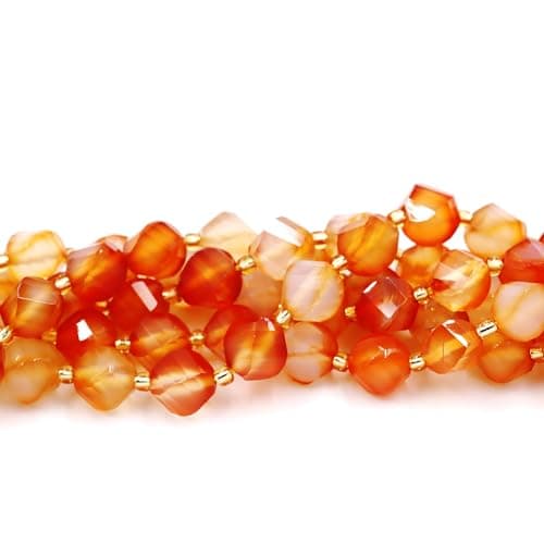 Malahill Wholesale Natural Stone Beads for DIY Jewelry Making Sold per Bag 5 Strands and one roll Cord Inside Faceted S Shape Orange Carnelian 10mm — view 2