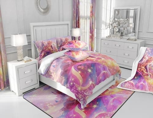 Princess Comforter Set for Boys Girls,Fairy Tale Dreamy Castle All Season Cozy Bedding Set Full Size,Watercolor Flowers Rainbow Starry Fantasy Girly Duvet Set Bedroom Decor — view 5