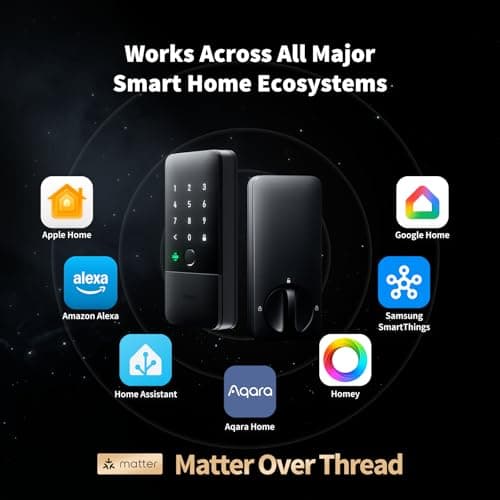 Aqara UWB Smart Lock U400, Matter Over Thread, Apple Home Key, Fingerprint Keyless Entry Deadbolt,Touchscreen Keypad, Rechargeable Battery, Supports HomeKit, Alexa, Google, Home Assistant, Black — view 3