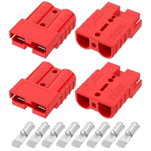 furwishlisting Anderson Connector 50A 600V Battery Quick Connect/Disconnect for 6-12 AWG Cables, Anderson Plug for Winch, Trailer, RV, Forklift (Red, 4 PCS)