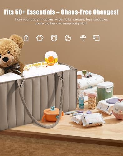 SWEET DOLPHIN 2-Pack Quilted Diaper Caddy Organizer – Premium Puffer Style Nursery Storage Bins – Water-Resistant & Wipeable Changing Table Organizer – Trendy Tote for Home & Car Travel - Mocha Brown — view 2
