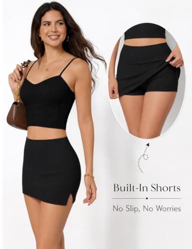 CHANGEZOE Women's Mini Skorts Mid-Low Rise Mini Skirt with Shorts Side Slit Stretchy Sexy Y2K Going Out Skirts Black — view 2